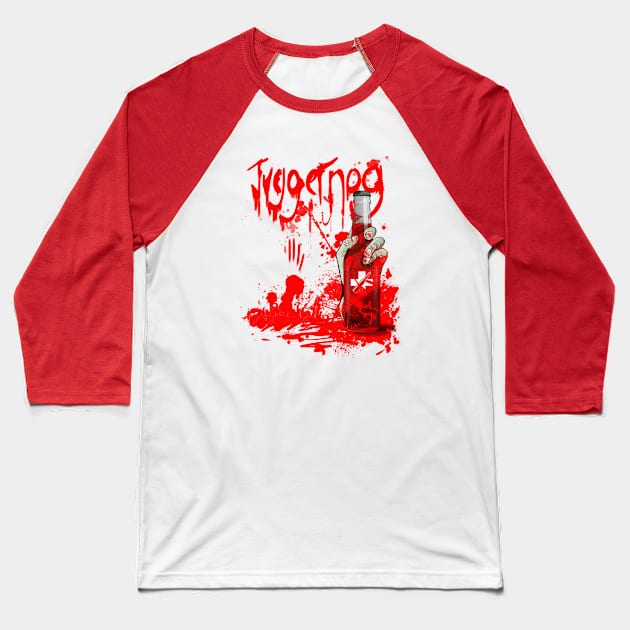 Zombie Hand Bloodied Juggernog on Soft Pink Baseball T-Shirt by LANStudios